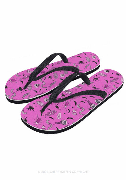 Halloween Goth Pink Party Y2K Print Flip Flops Cherrykitten