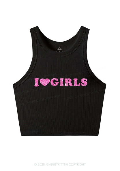 Glitter I Love Girls Pride Y2K Crop Tank Top Cherrykitten