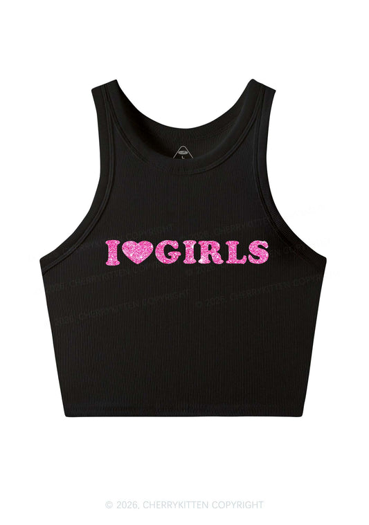 Glitter I Love Girls Pride Y2K Crop Tank Top Cherrykitten