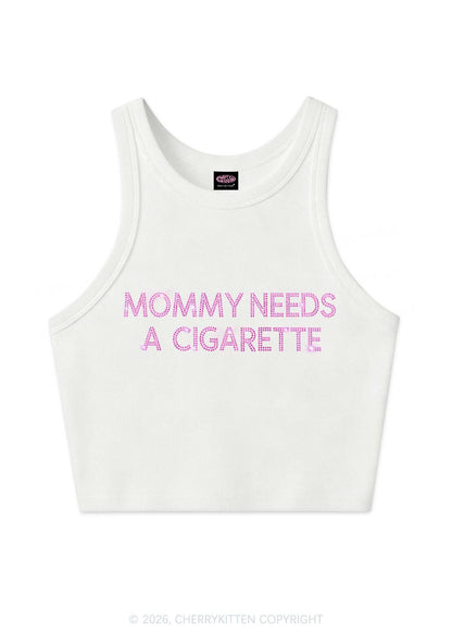 Rhinestone Mommy Needs Cigarette Y2K Crop Tank Top Cherrykitten
