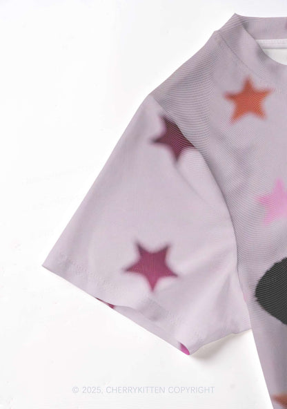 Cow Magic Stars Y2K Mesh Crop Top Cherrykitten