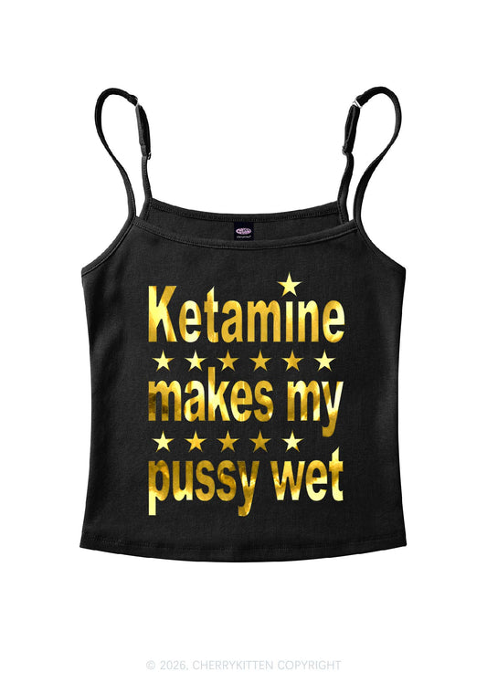 K Makes My Puxxy Wet Silver Foil Printed Y2K Spaghetti Strap Cami Cherrykitten