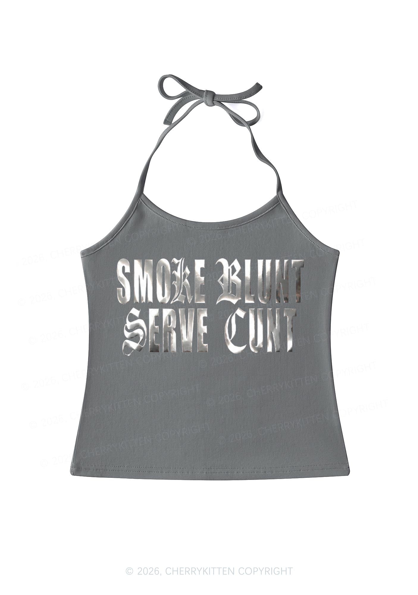Smoke Blunt Silver Foil Printed Y2K Halter Neck Cami Cherrykitten
