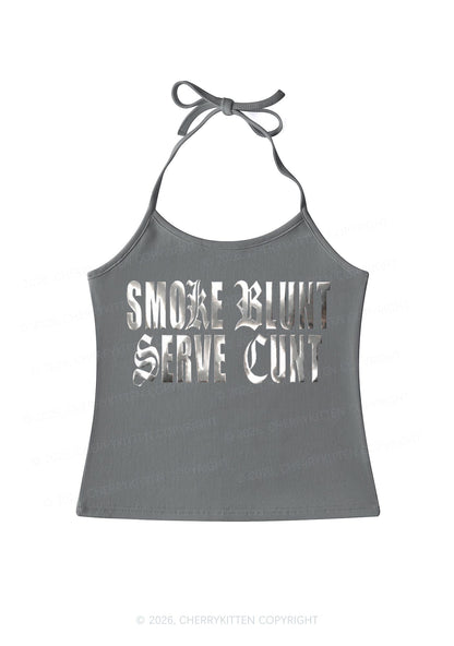 Smoke Blunt Silver Foil Printed Y2K Halter Neck Cami Cherrykitten