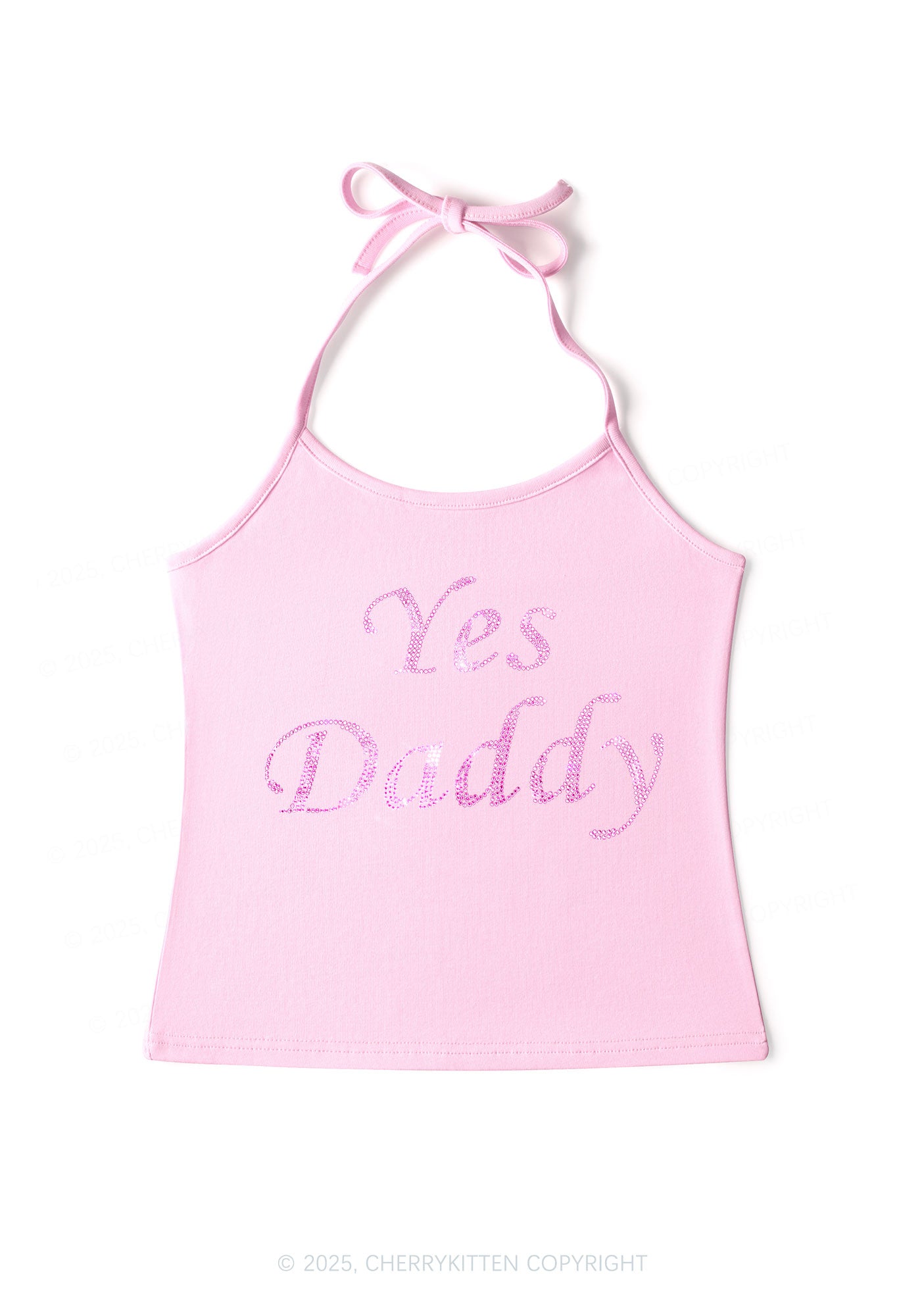 Rhinestone Yes Daddy Y2K Halter Neck Cami Cherrykitten