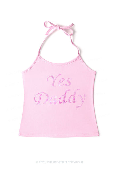 Rhinestone Yes Daddy Y2K Halter Neck Cami Cherrykitten