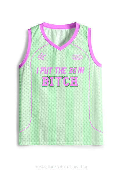 Mint Green I Put The Bi In Bxxch Pride Y2K Sport Jersey Tank Cherrykitten