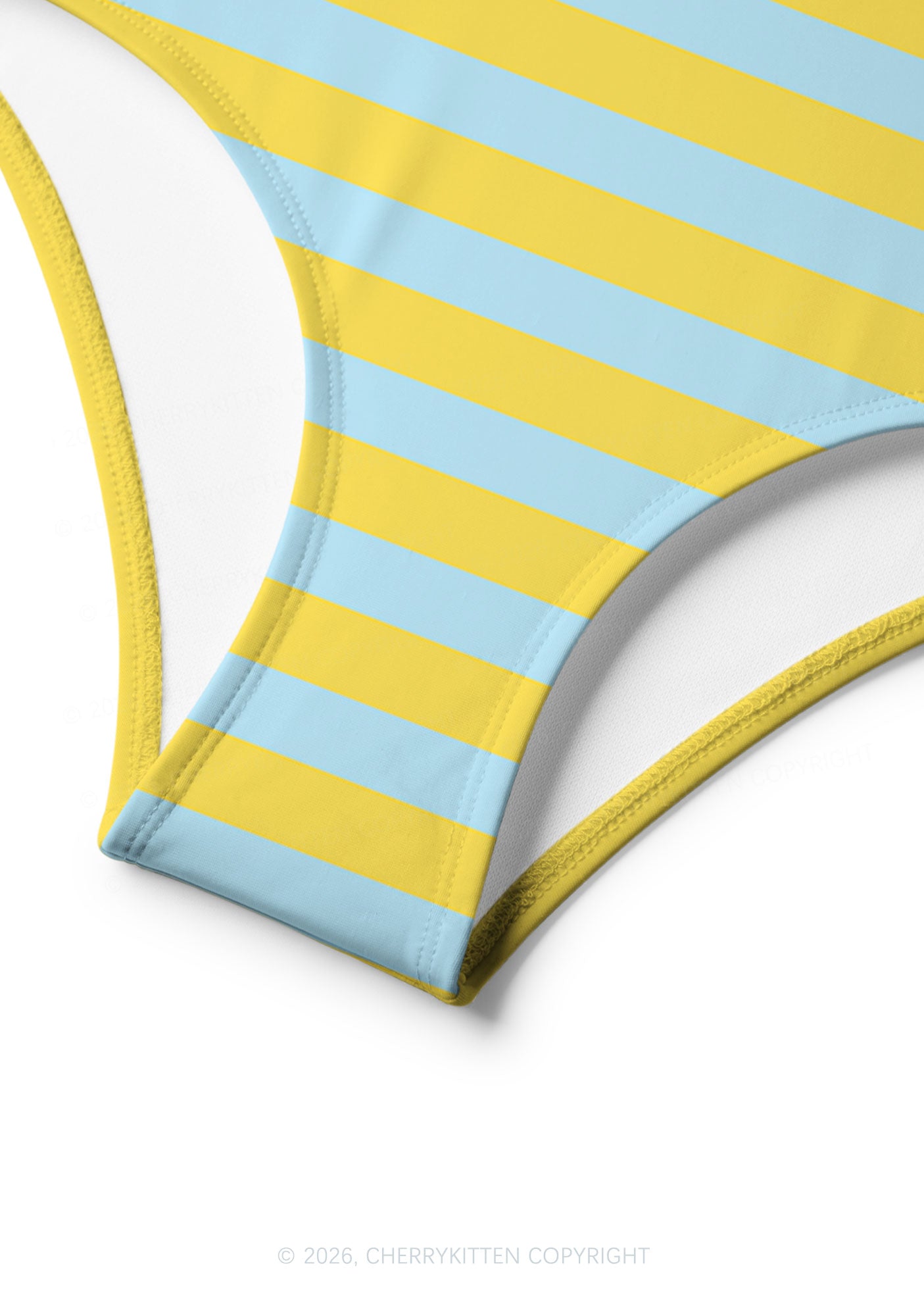 Blue And Yellow Stripes Y2K Print Bikini Set Cherrykitten
