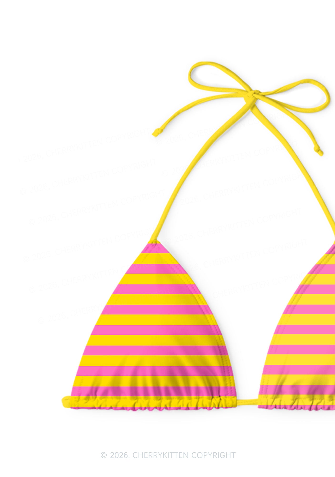 Pink And Yellow Stripes Y2K Print Bikini Set Cherrykitten