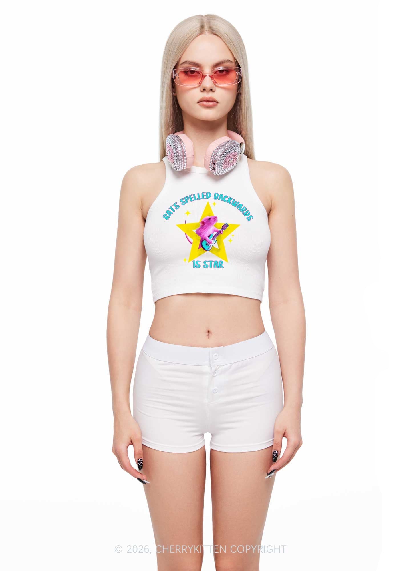 Rats Spelled Backwards Is Star Y2K Crop Tank Top Cherrykitten