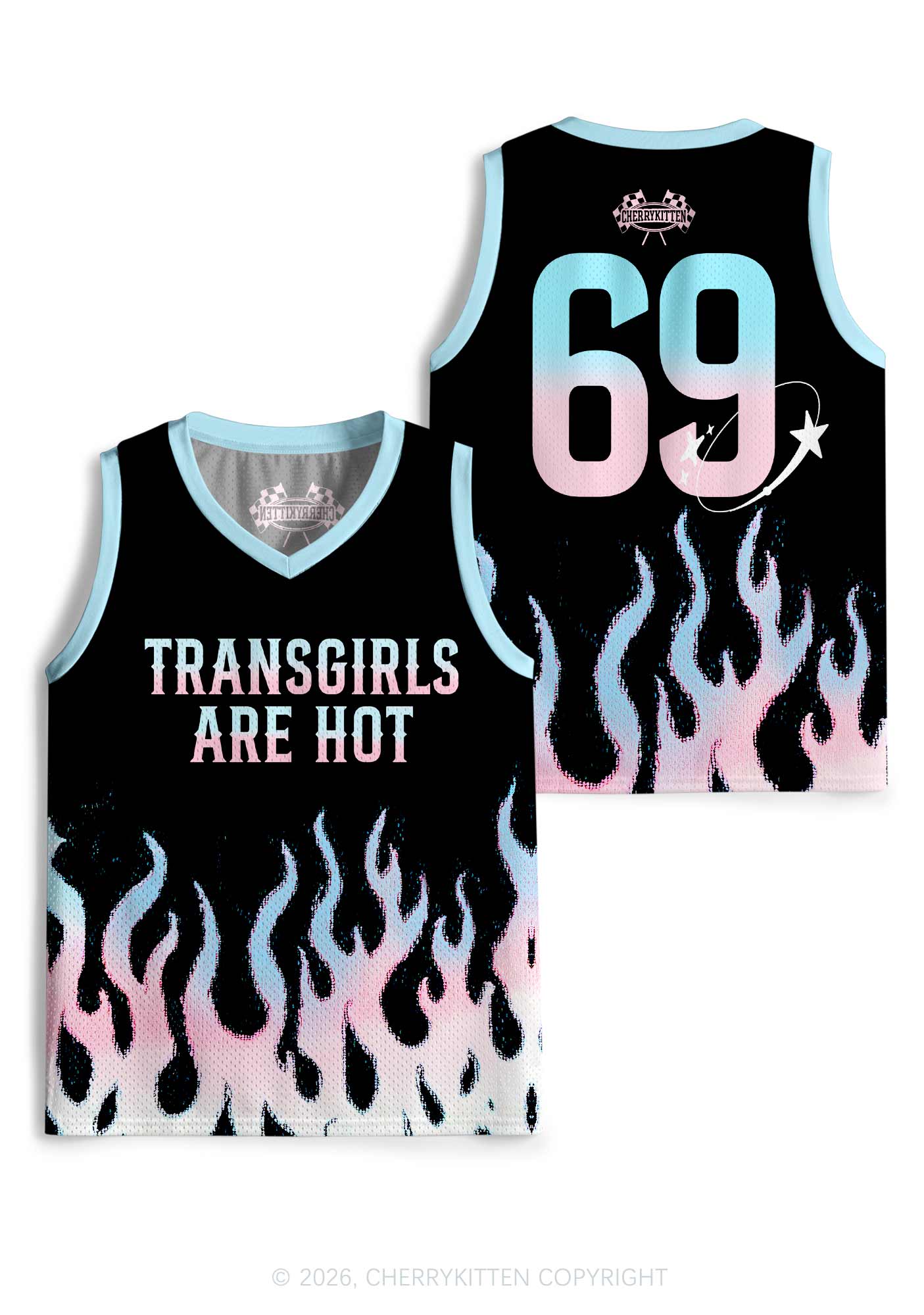 Transgirls Are Hot Flame Pride Y2K Sport Jersey Tank Cherrykitten