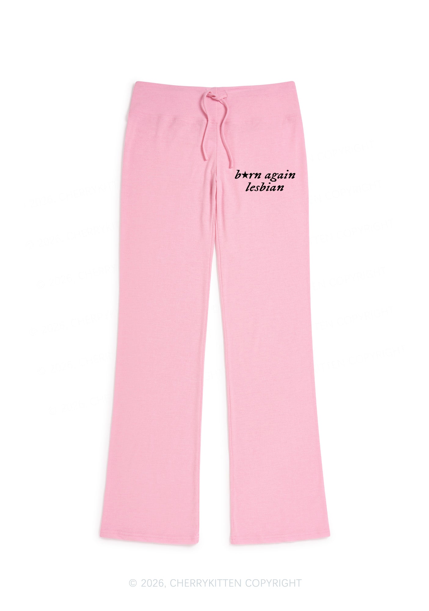 Born Again Lesbian Pride Y2K Low Rise Drawstring Flare Pants Cherrykitten