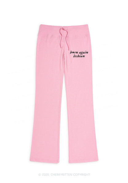 Born Again Lesbian Pride Y2K Low Rise Drawstring Flare Pants Cherrykitten