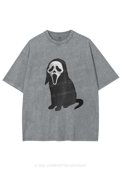 Halloween Ghostcat Y2K Washed Tee Cherrykitten
