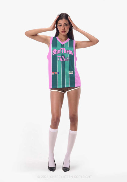 Green Stripes She Them Txtties Pride Y2K Sport Jersey Tank Cherrykitten