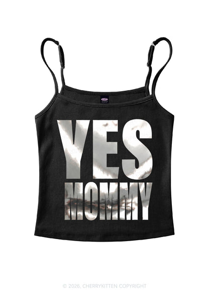 Yes Mommy Silver Foil Printed Y2K Spaghetti Strap Cami Cherrykitten