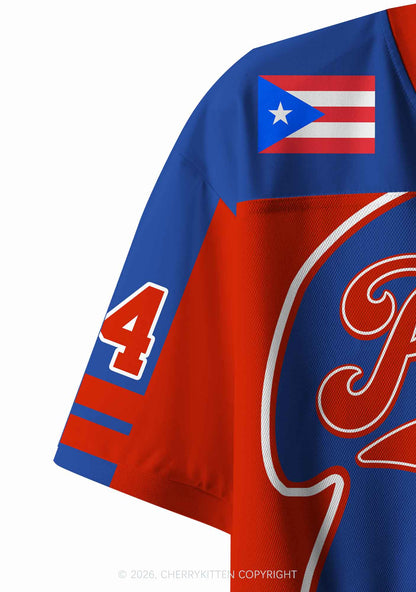 Red Blue Color Block PR Y2K Crop Sport Jersey Shirts Cherrykitten
