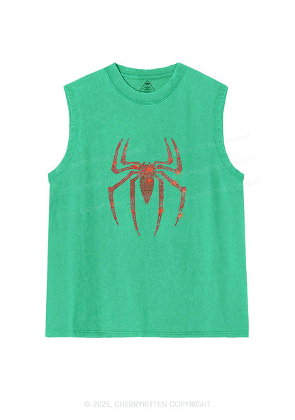 Rhinestone Red Spider Y2K Washed Muscle Tank Cherrykitten