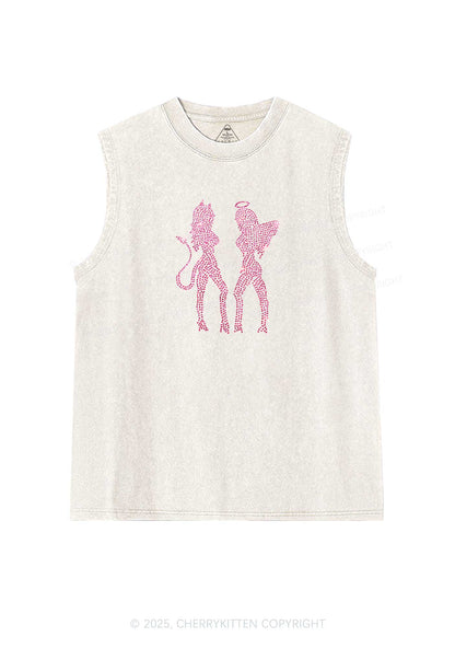 Rhinestone Dancing Girls Y2K Washed Muscle Tank Cherrykitten