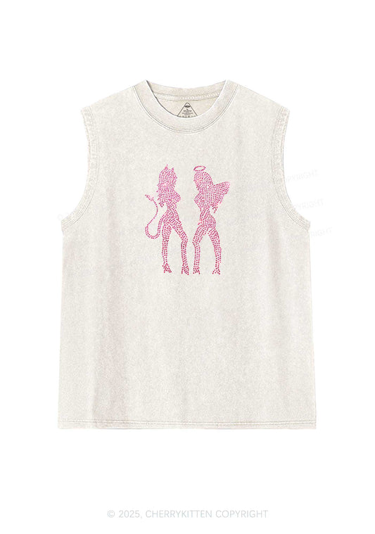 Rhinestone Dancing Girls Y2K Washed Muscle Tank Cherrykitten