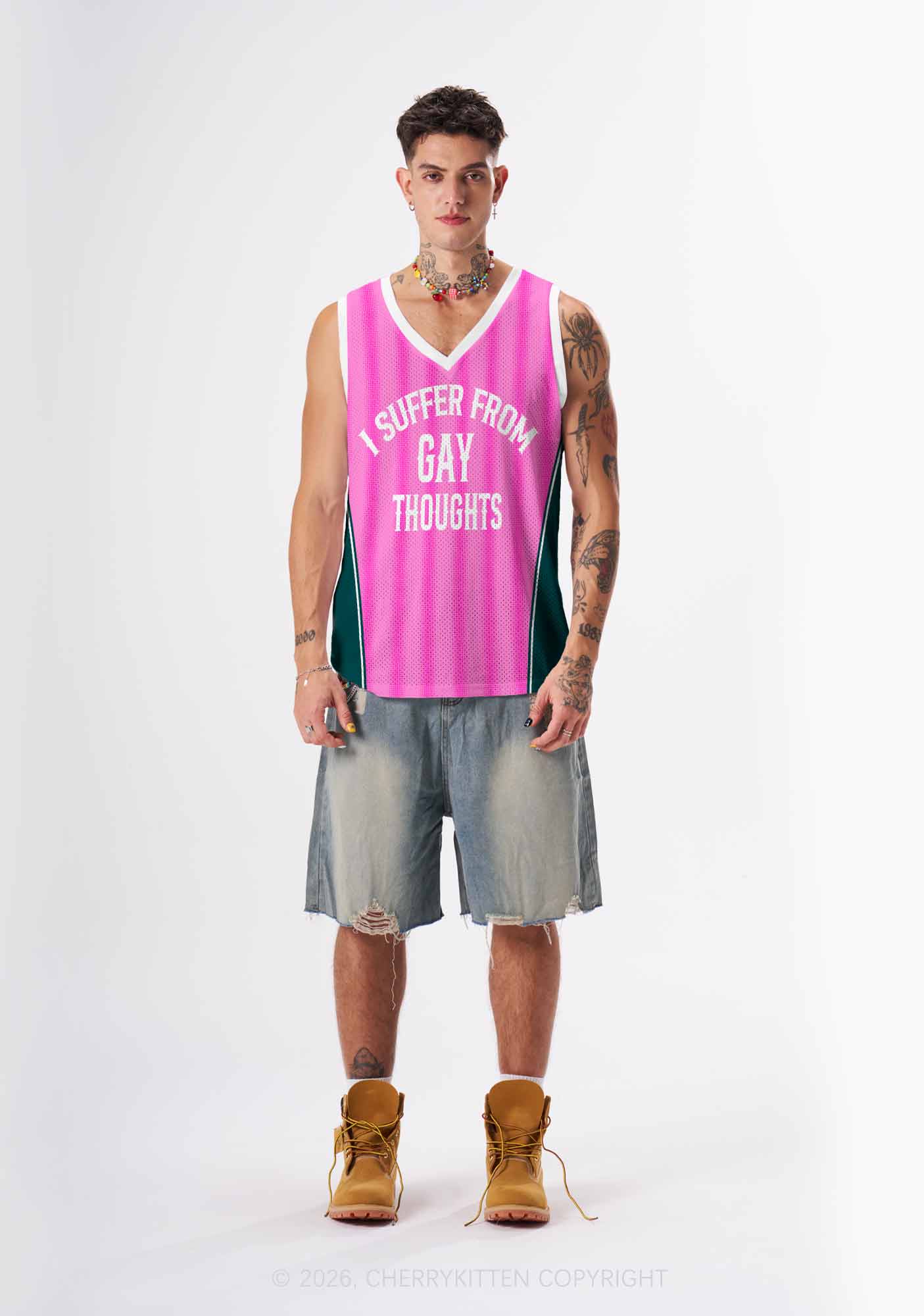 Pink Green Gay Thoughts Pride Y2K Sport Jersey Tank Cherrykitten