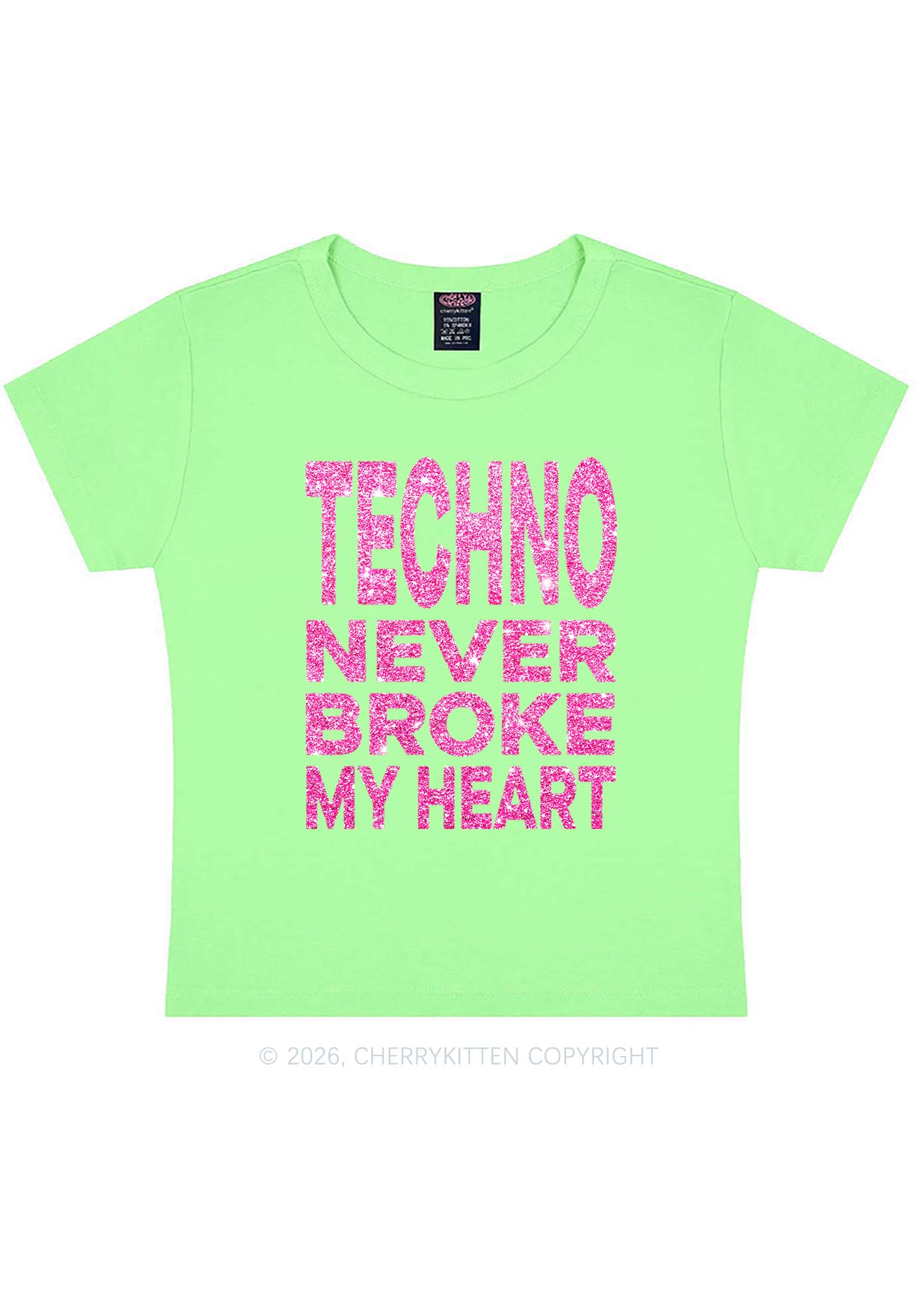 Glitter Techno Heart Y2K Baby Tee Cherrykitten