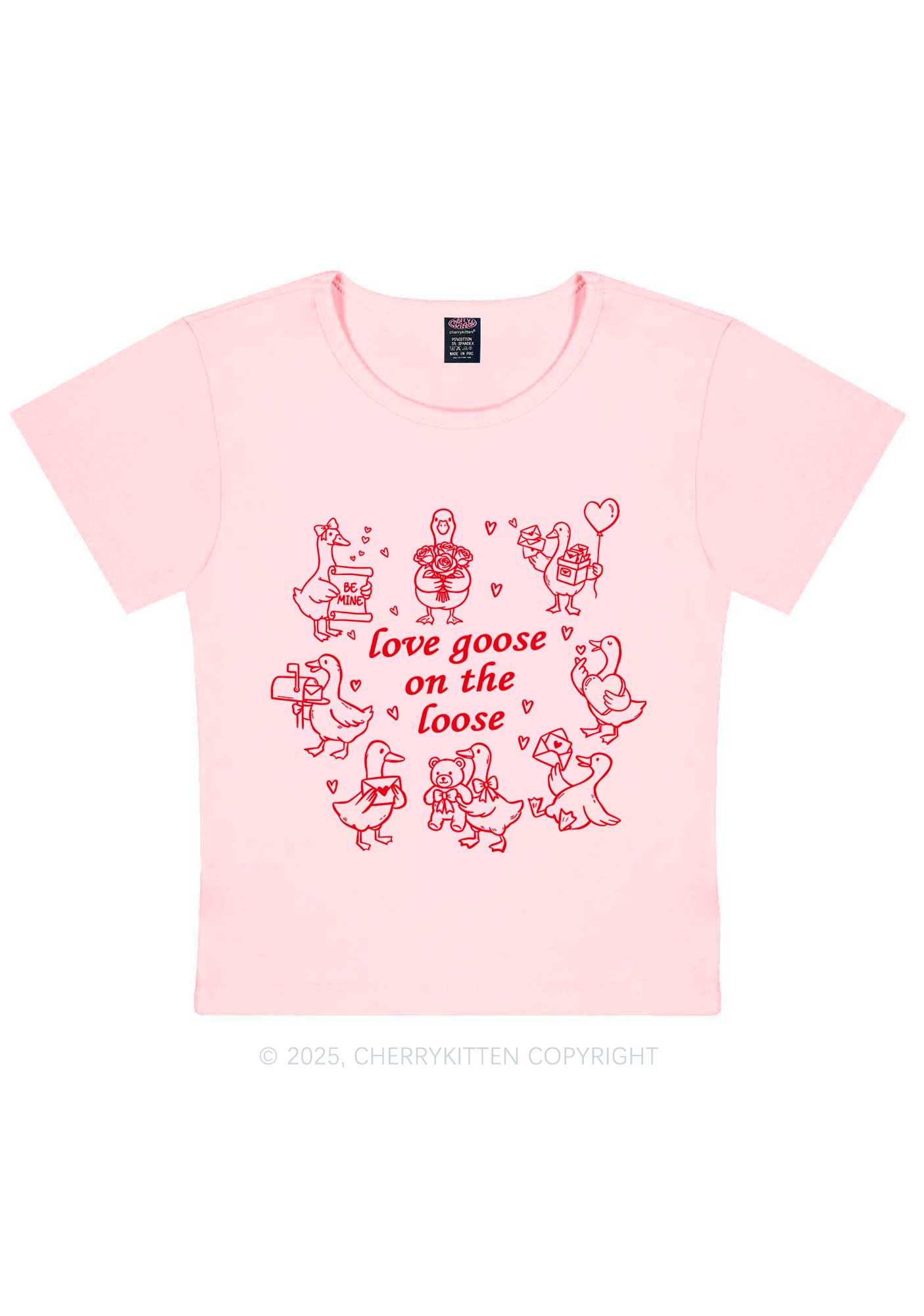 Love Goose On The Loose Valentine's Day Y2K Baby Tee Cherrykitten