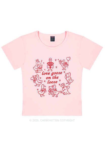 Love Goose On The Loose Valentine's Day Y2K Baby Tee Cherrykitten