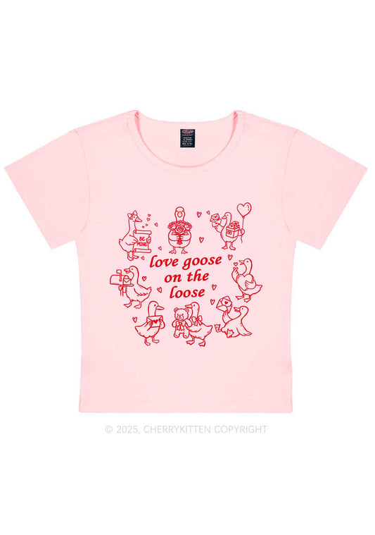 Love Goose On The Loose Valentine's Day Y2K Baby Tee Cherrykitten