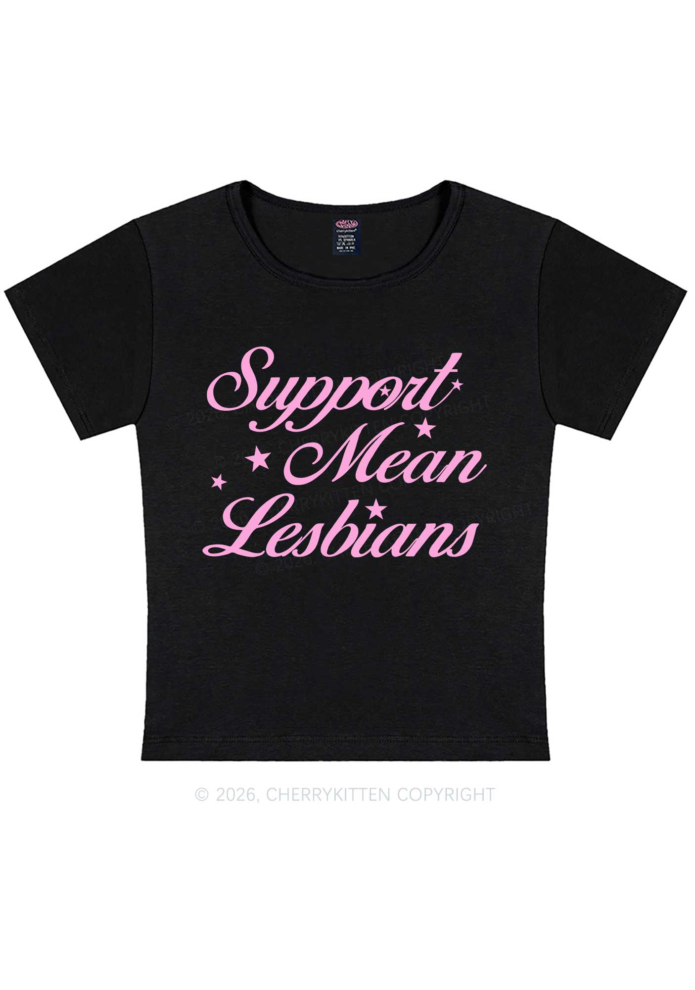 Support Mean Leabians Pride Y2K Baby Tee Cherrykitten