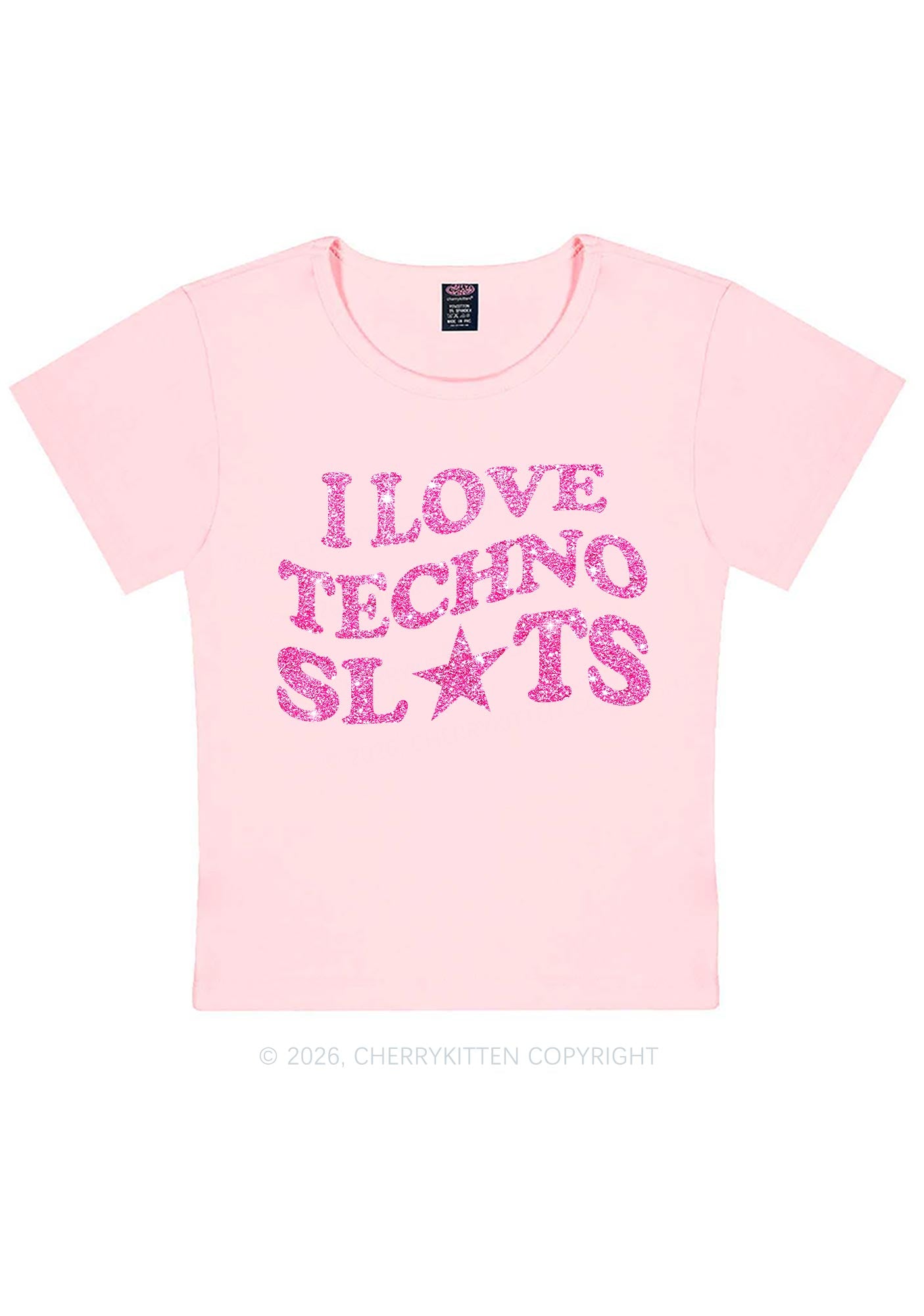 Glitter I Love Techno Slxts Y2K Baby Tee Cherrykitten