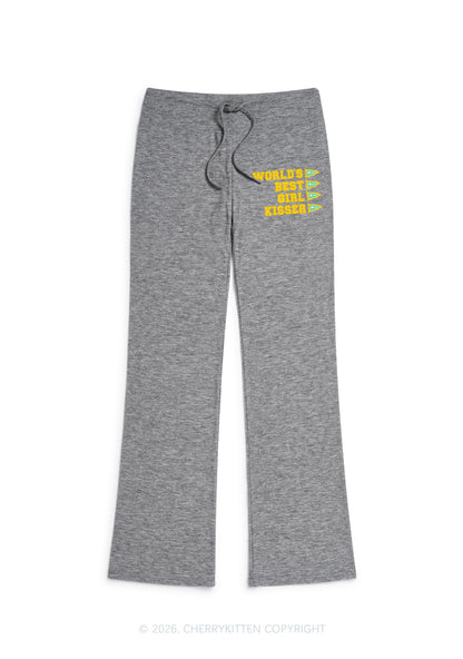 Worlds Best Girl Kisser Pride Y2K Low Rise Drawstring Flare Pants Cherrykitten