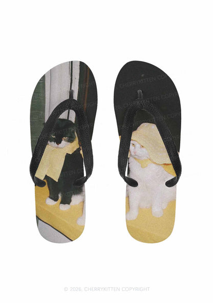 Cats Friend Y2K Print Flip Flops Cherrykitten