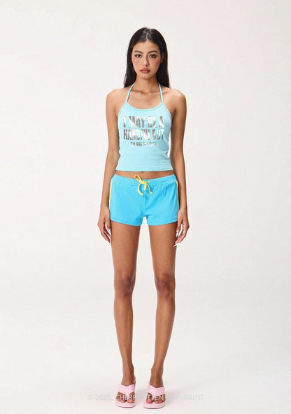 I May Be Handful Silver Foil Printed Y2K Halter Neck Cami Cherrykitten