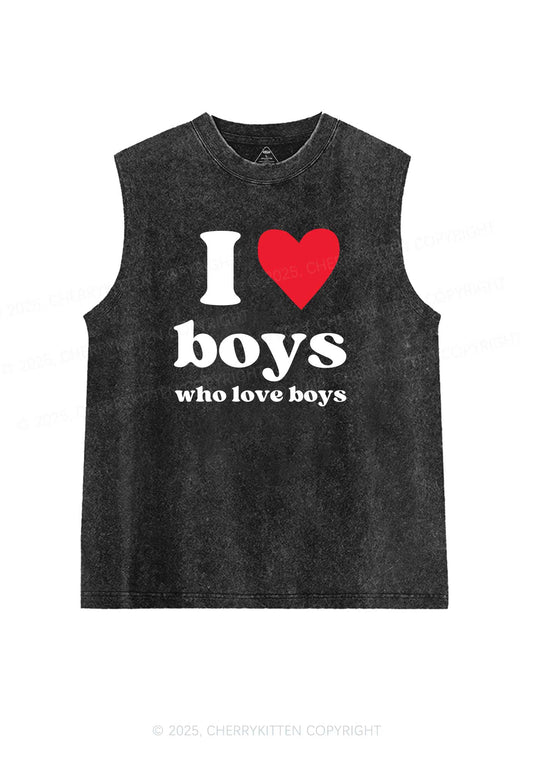 I Love Boys Pride Y2K Washed Muscle Tank Cherrykitten