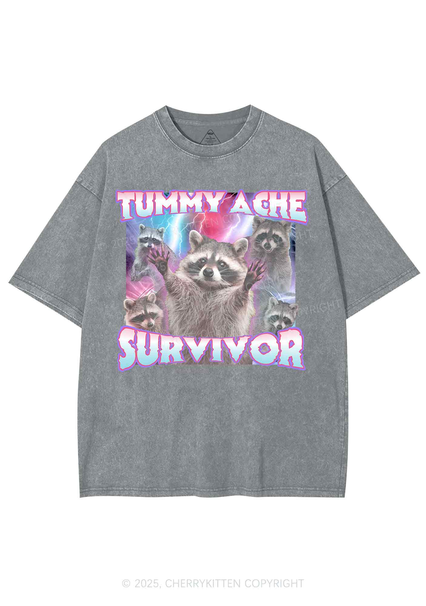 Tummy Ache Survivor Raccoon Y2K Shirts Washed Tee Cherrykitten