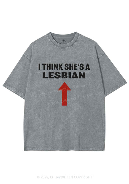 I Think She's A Lesbian Y2K Shirts Washed Tee Cherrykitten