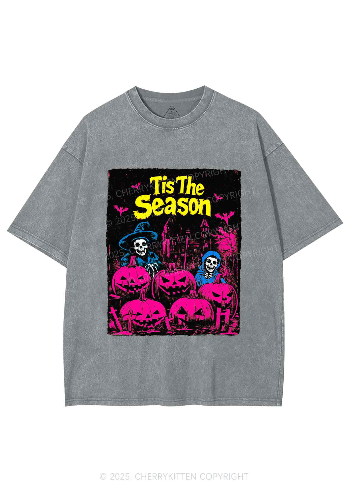 Halloween Tis The Season Skull Y2K Shirts Washed Tee Cherrykitten