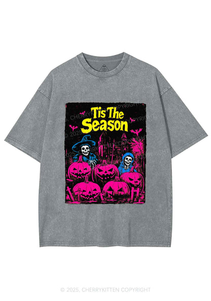 Halloween Tis The Season Skull Y2K Shirts Washed Tee Cherrykitten