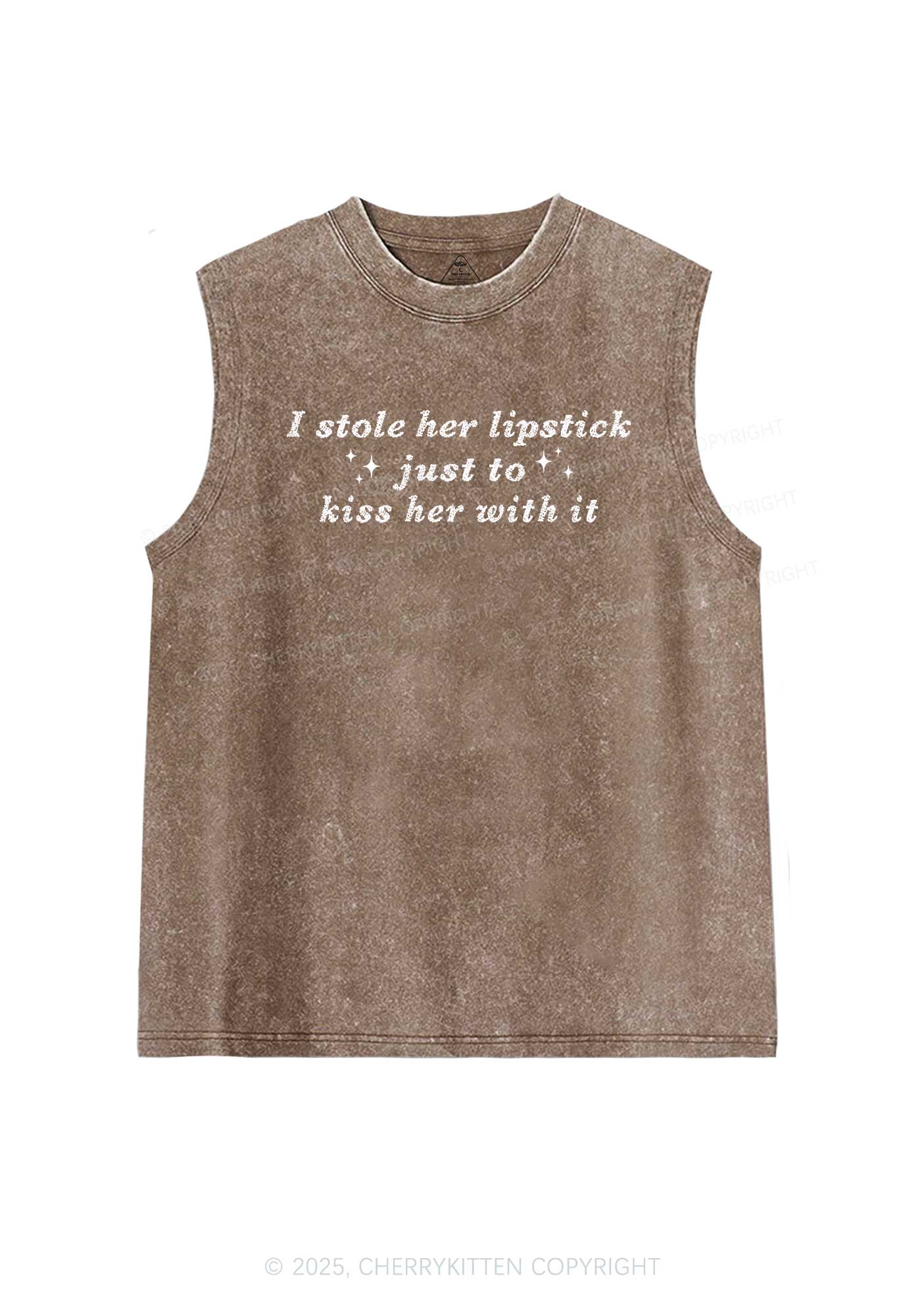I Stole Her Lipstick Pride Y2K Washed Muscle Tank Cherrykitten
