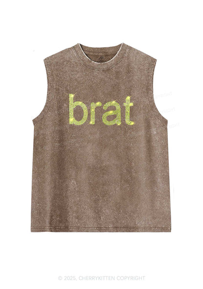 Rhinestone Green Brat Y2K Washed Muscle Tank Cherrykitten