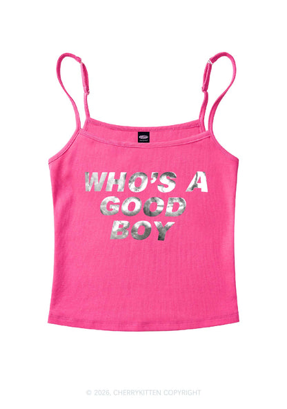 Whos A Good Boy Silver Foil Printed Y2K Spaghetti Strap Cami Cherrykitten