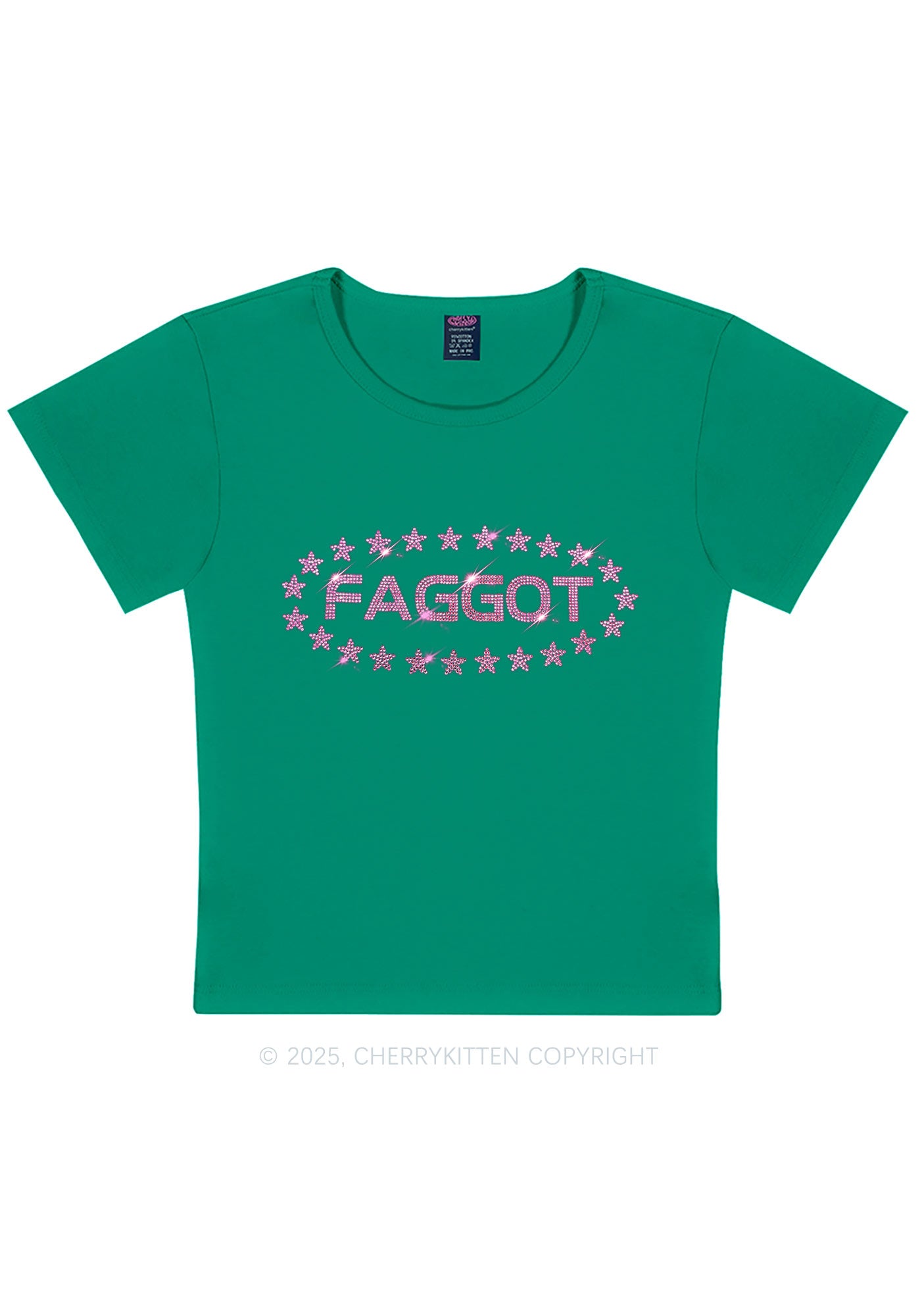 Rhinestone Pink Faggot Stars Pride Y2K Baby Tee Cherrykitten
