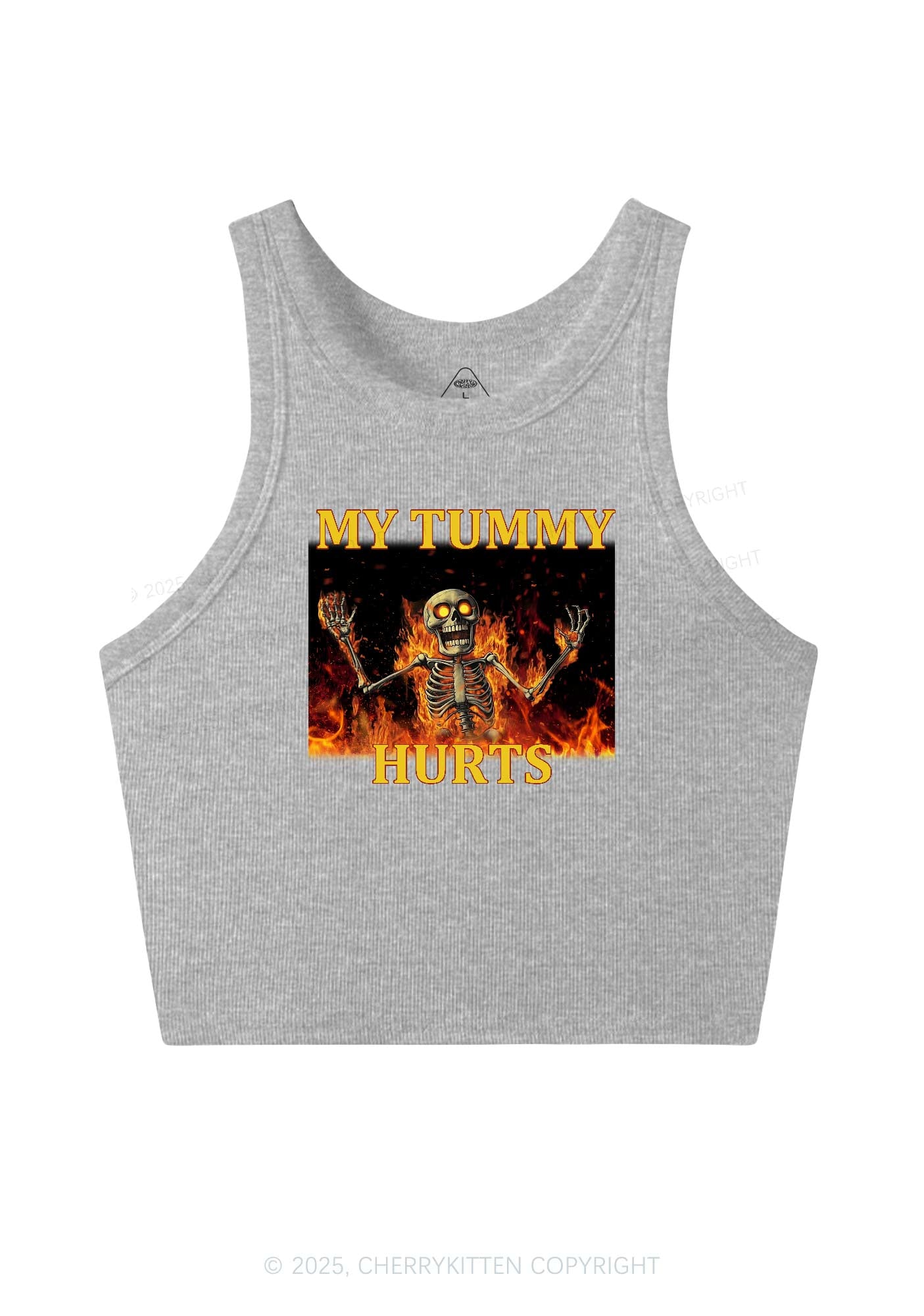 Skeleton Tummy Hurts Y2K Crop Tank Top Cherrykitten