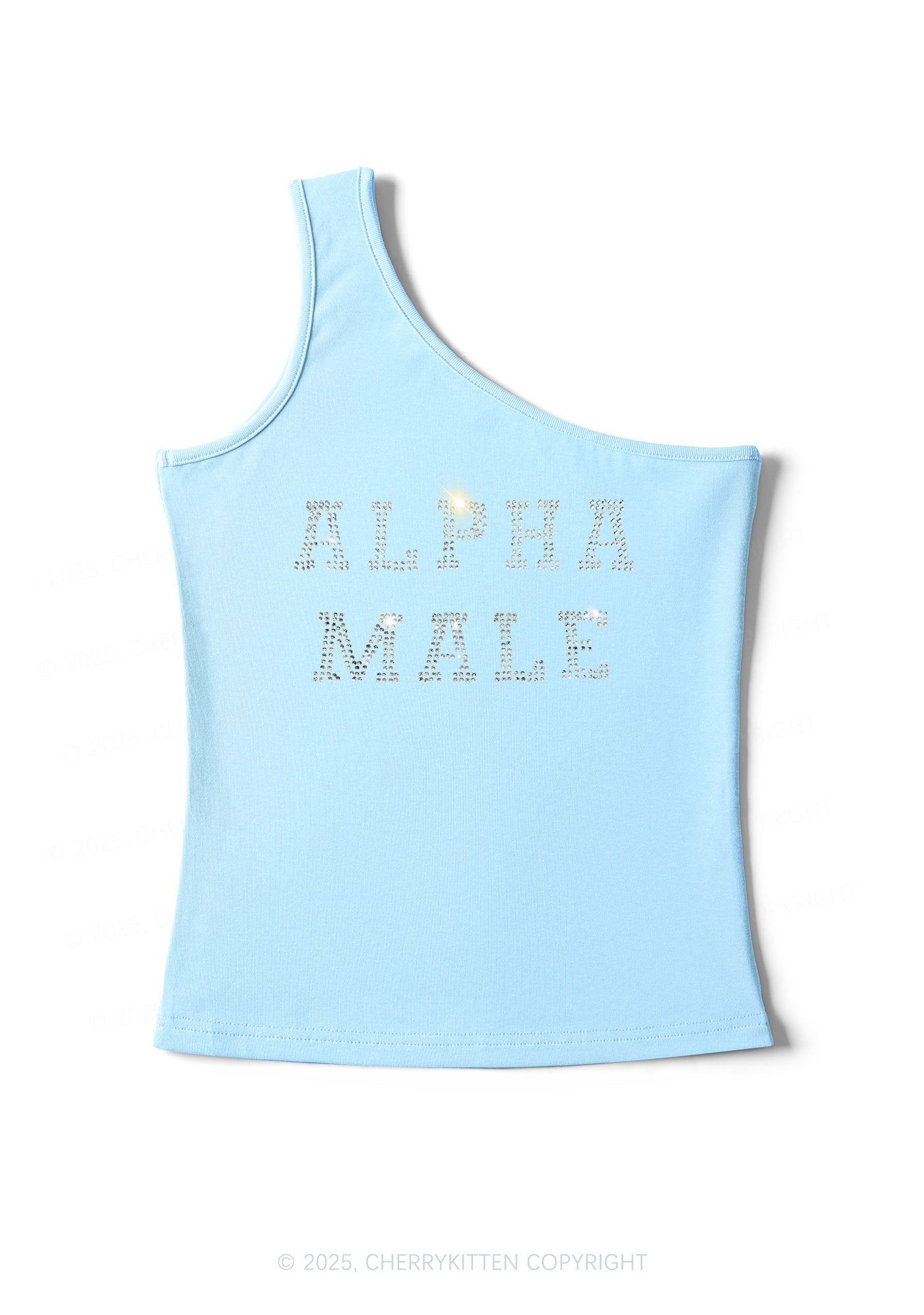 Rhinestone Alpha Male Y2K One Shoulder Tank Top Cherrykitten