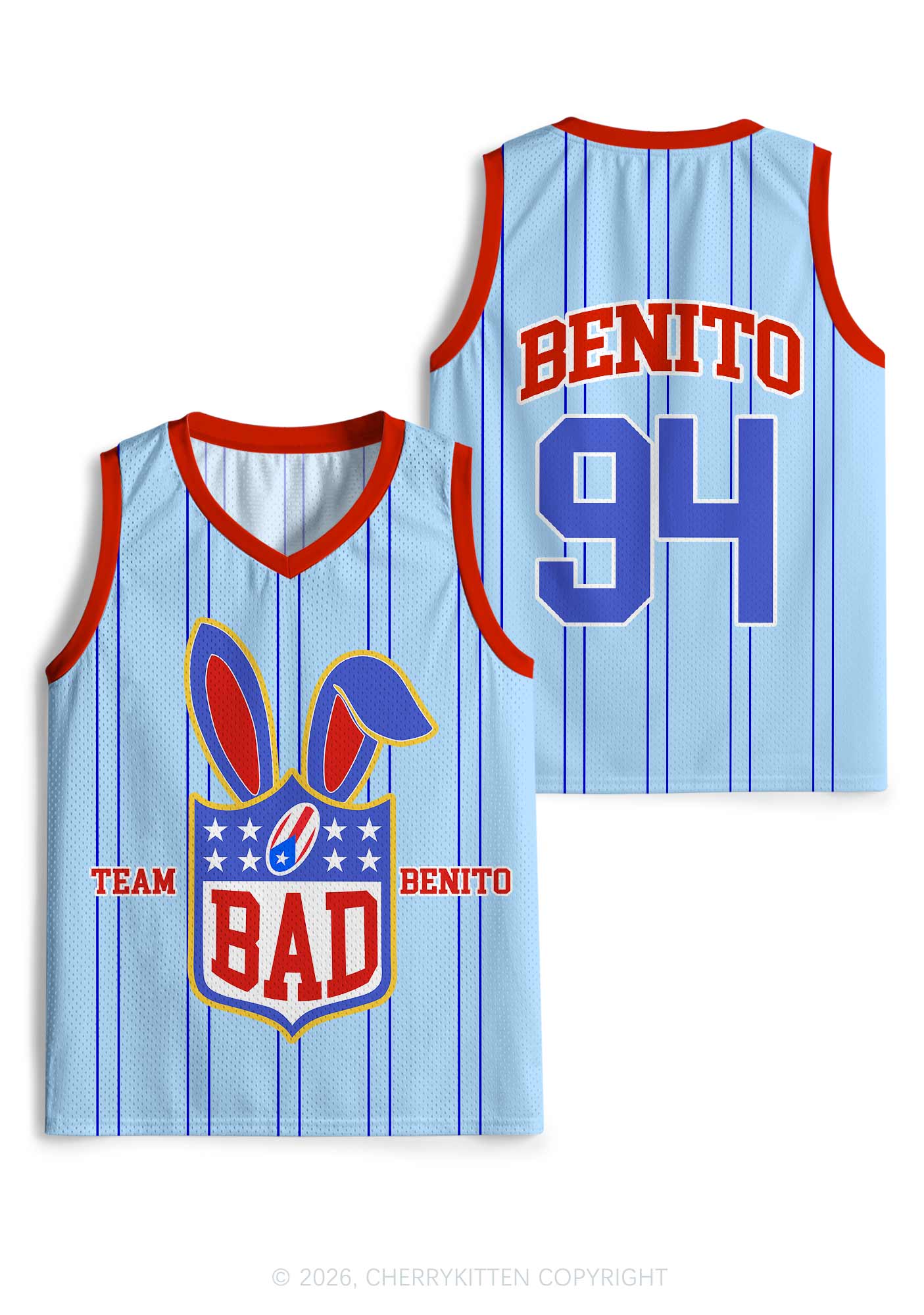 Blue Stripe Football Bunny Y2K Sport Jersey Tank Cherrykitten