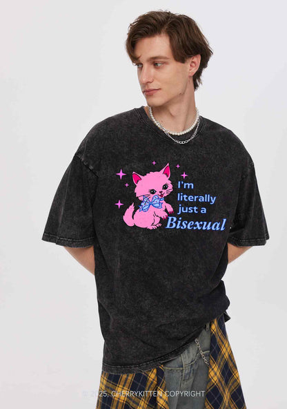 Literally Just A Bisexual Pride Y2K Shirts Washed Tee Cherrykitten