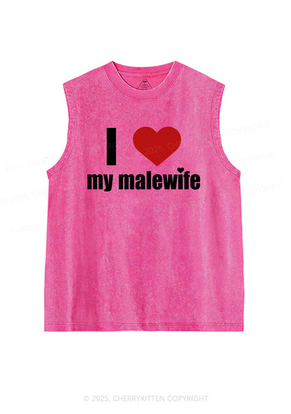 I Love My Malewife Pride Y2K Washed Muscle Tank Cherrykitten