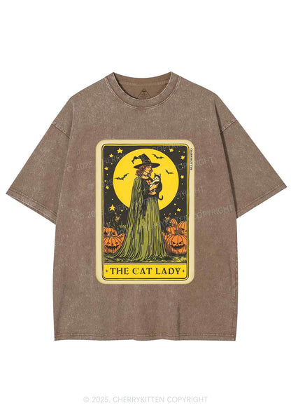 Halloween The Witch Cat Lady Y2K Shirts Washed Tee Cherrykitten
