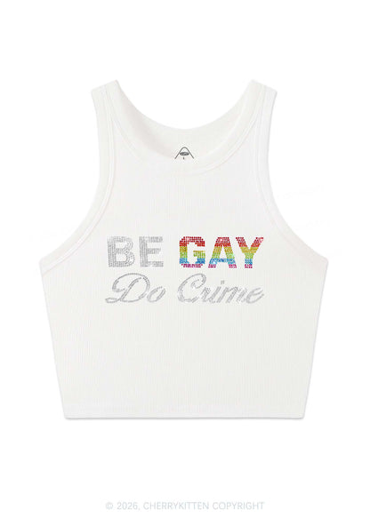 Rhinestone Be Gay Do Crime Pride Y2K Crop Tank Top Cherrykitten